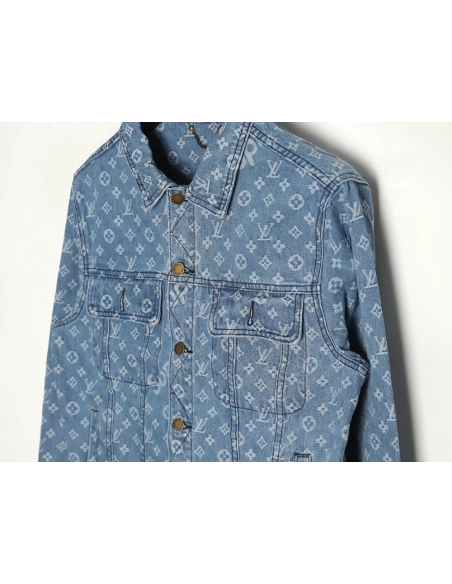 Louis vuitton Supreme joint full print denim jacket,Louis Vuitton Jacket,Jacket,APPAREL