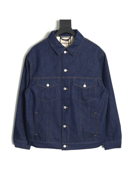 Gucci embossed denim longsleeved jacket,Gucci Jacket,Jacket,APPAREL