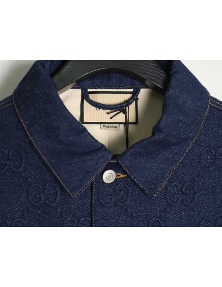 Gucci embossed denim longsleeved jacket,Gucci Jacket,Jacket,APPAREL