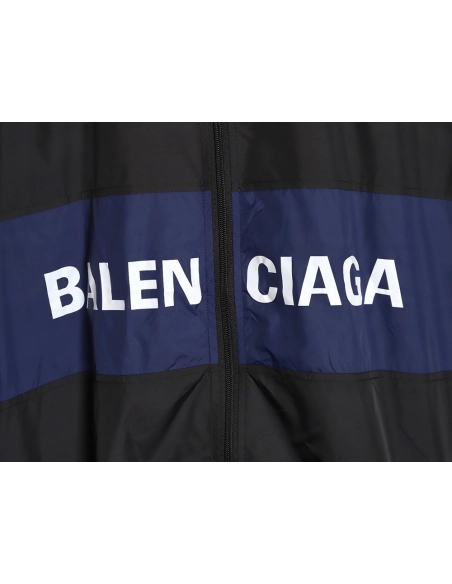 Balenciaga 24SS 57 black and blue stitching slogan jacket,Balenciaga Jacket,Jacket,APPAREL
