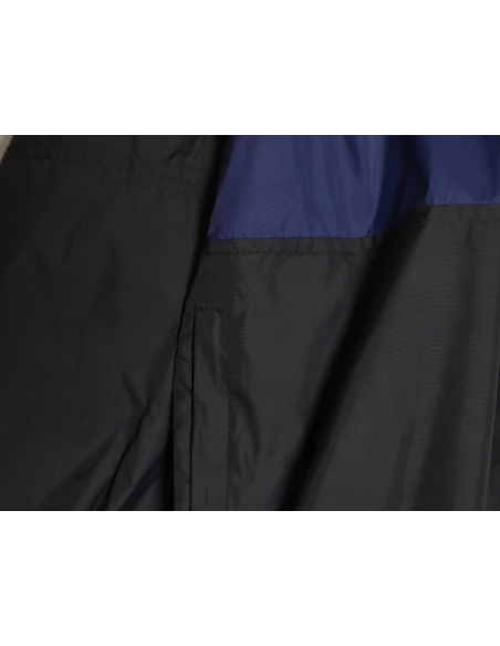 Balenciaga 24SS 57 black and blue stitching slogan jacket,Balenciaga Jacket,Jacket,APPAREL