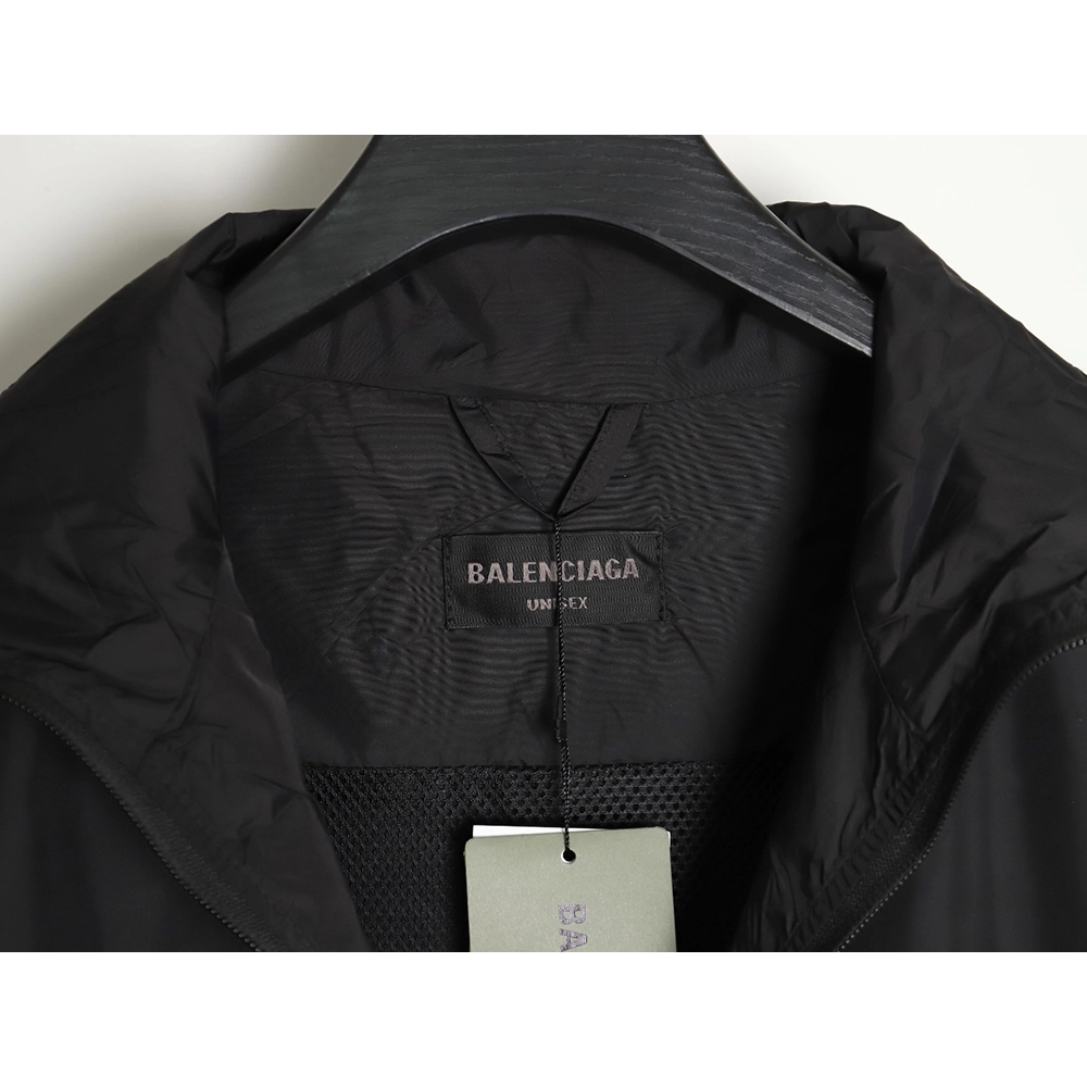 Balenciaga 24SS 57 black and blue stitching slogan jacket,Balenciaga Jacket,Jacket,APPAREL