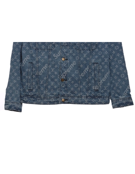 LV cobranded SUP allover printed denim jacket,Louis Vuitton Jacket,Jacket,APPAREL