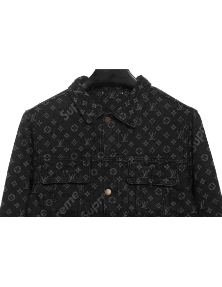 LV cobranded SUP allover printed denim jacket,Louis Vuitton Jacket,Jacket,APPAREL