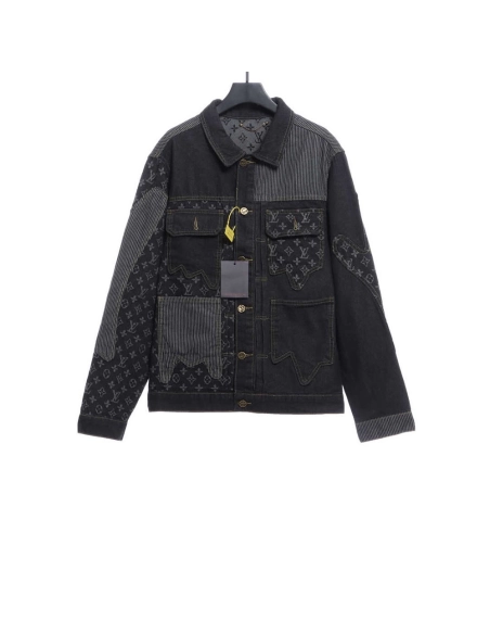 LV cobranded NIGO stitching contrasting denim jacket,Louis Vuitton Jacket,Jacket,APPAREL