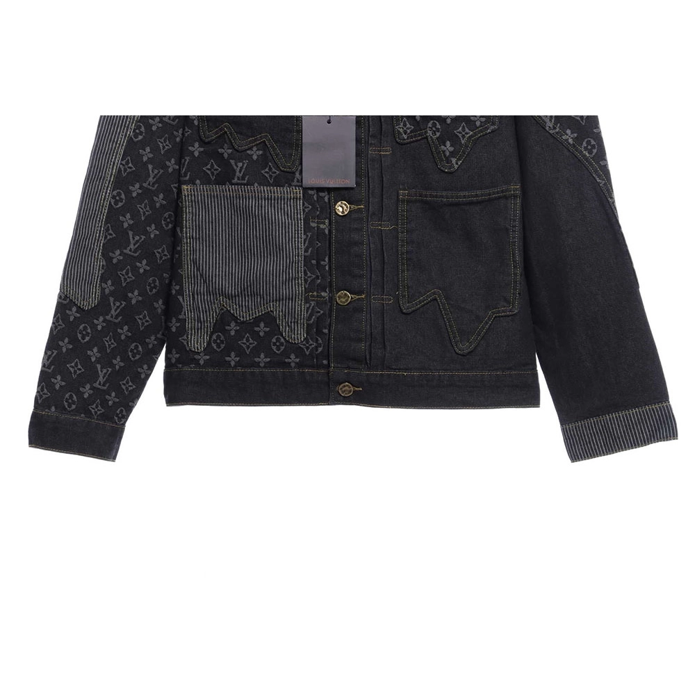 LV cobranded NIGO stitching contrasting denim jacket,Louis Vuitton Jacket,Jacket,APPAREL