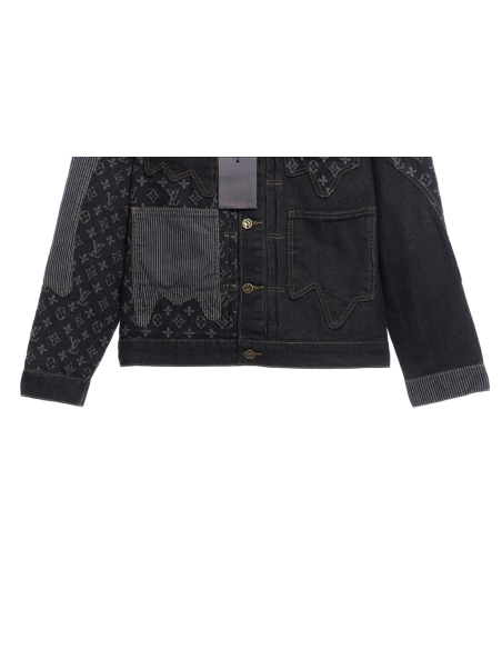 LV cobranded NIGO stitching contrasting denim jacket,Louis Vuitton Jacket,Jacket,APPAREL