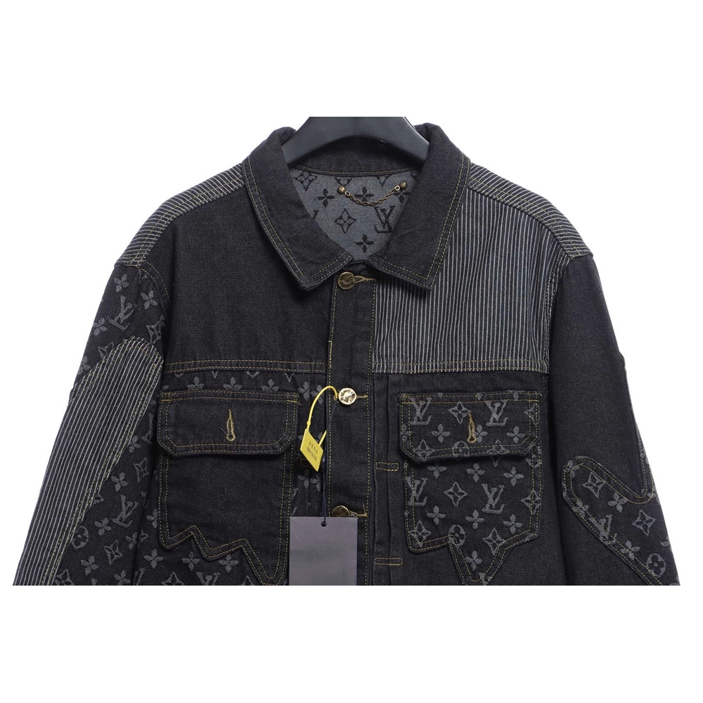 LV cobranded NIGO stitching contrasting denim jacket,Louis Vuitton Jacket,Jacket,APPAREL