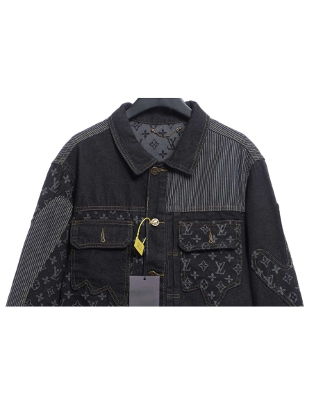 LV cobranded NIGO stitching contrasting denim jacket,Louis Vuitton Jacket,Jacket,APPAREL