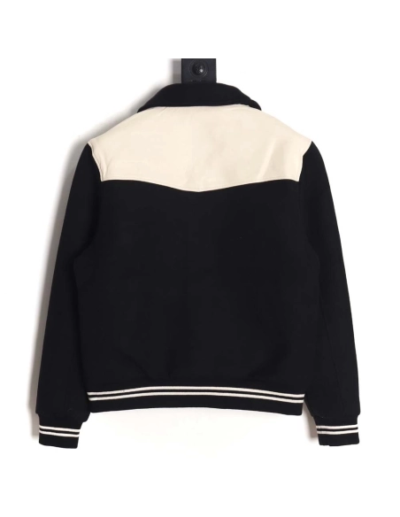 CELINE Celine\CELINE Celine Wool Spliced Leather Shoulder Baseball Jacket Baseball Jacket_CM_1,Celine Jacket,Jacket,APPAREL