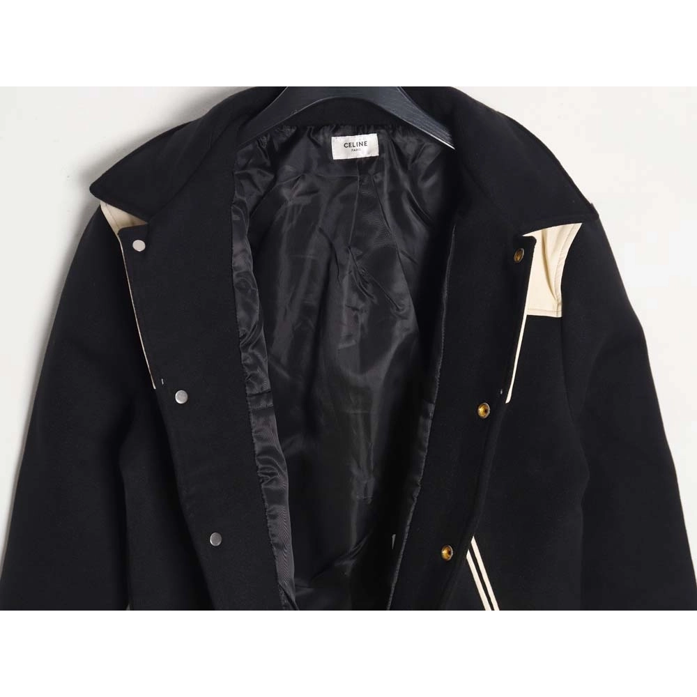 CELINE Celine\CELINE Celine Wool Spliced Leather Shoulder Baseball Jacket Baseball Jacket_CM_1,Celine Jacket,Jacket,APPAREL