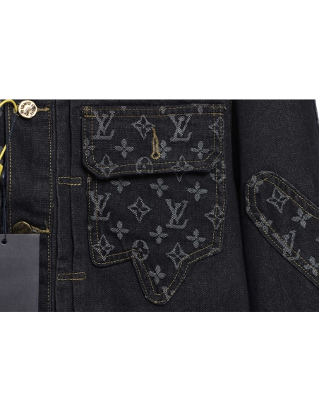 Louis Vuitton joint NIGO stitching contrast color denim jacket,Louis Vuitton Jacket,Jacket,APPAREL