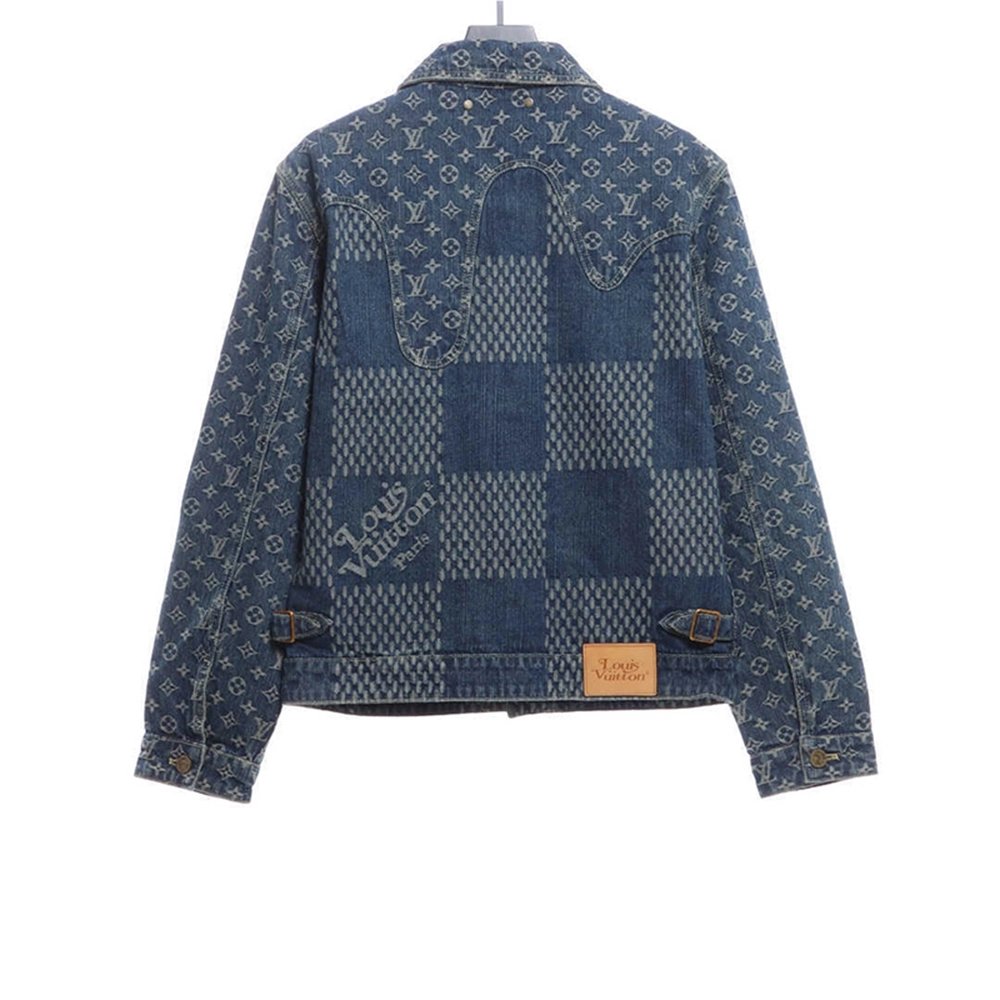 LOUIS VUITTON X NIGO VIRGIL JOINT QUADRATIC DENIM JACKET BLUE,Louis Vuitton Jacket,Jacket,APPAREL