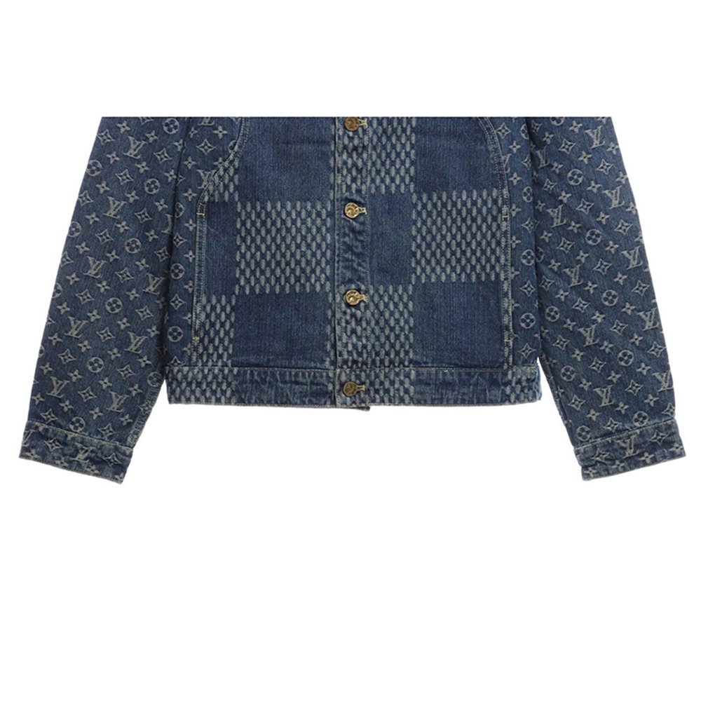 LOUIS VUITTON X NIGO VIRGIL JOINT QUADRATIC DENIM JACKET BLUE,Louis Vuitton Jacket,Jacket,APPAREL