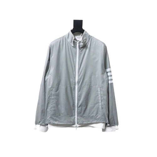 Thom Browne double layer four bar woven stand collar jacket TSK2,Thom Browne Jacket,Jacket,APPAREL
