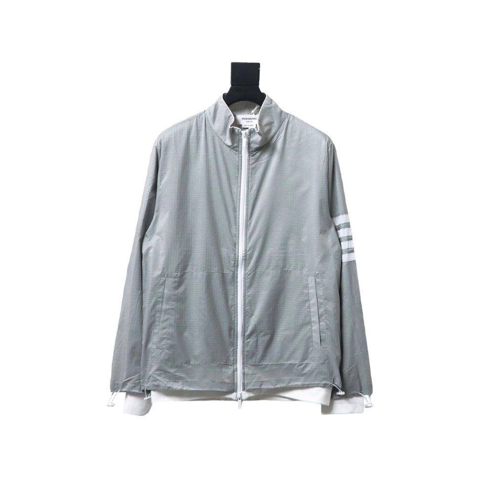 Thom Browne double layer four bar woven stand collar jacket TSK2,Thom Browne Jacket,Jacket,APPAREL