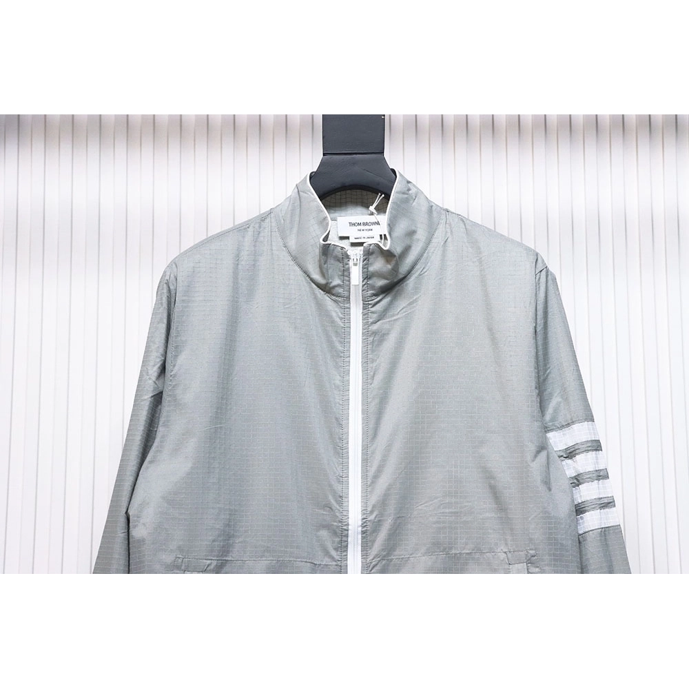 Thom Browne double layer four bar woven stand collar jacket TSK2,Thom Browne Jacket,Jacket,APPAREL