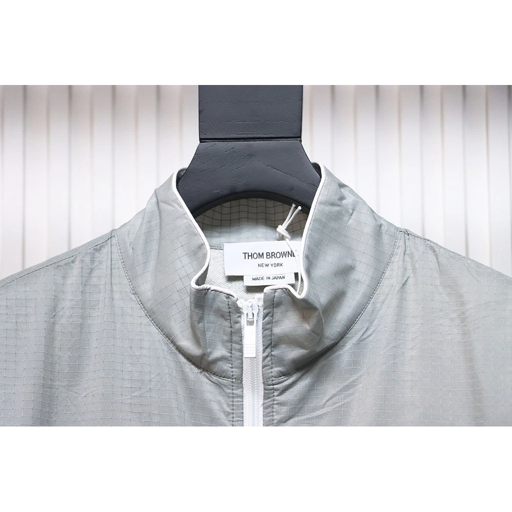 Thom Browne double layer four bar woven stand collar jacket TSK2,Thom Browne Jacket,Jacket,APPAREL