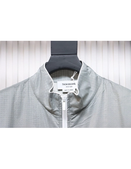 Thom Browne double layer four bar woven stand collar jacket TSK2,Thom Browne Jacket,Jacket,APPAREL