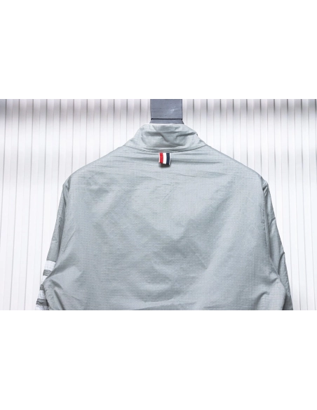 Thom Browne double layer four bar woven stand collar jacket TSK2,Thom Browne Jacket,Jacket,APPAREL