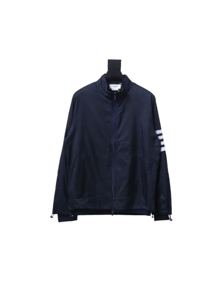 Thom Browne double layer four bar woven stand collar jacket TSK1,Thom Browne Jacket,Jacket,APPAREL