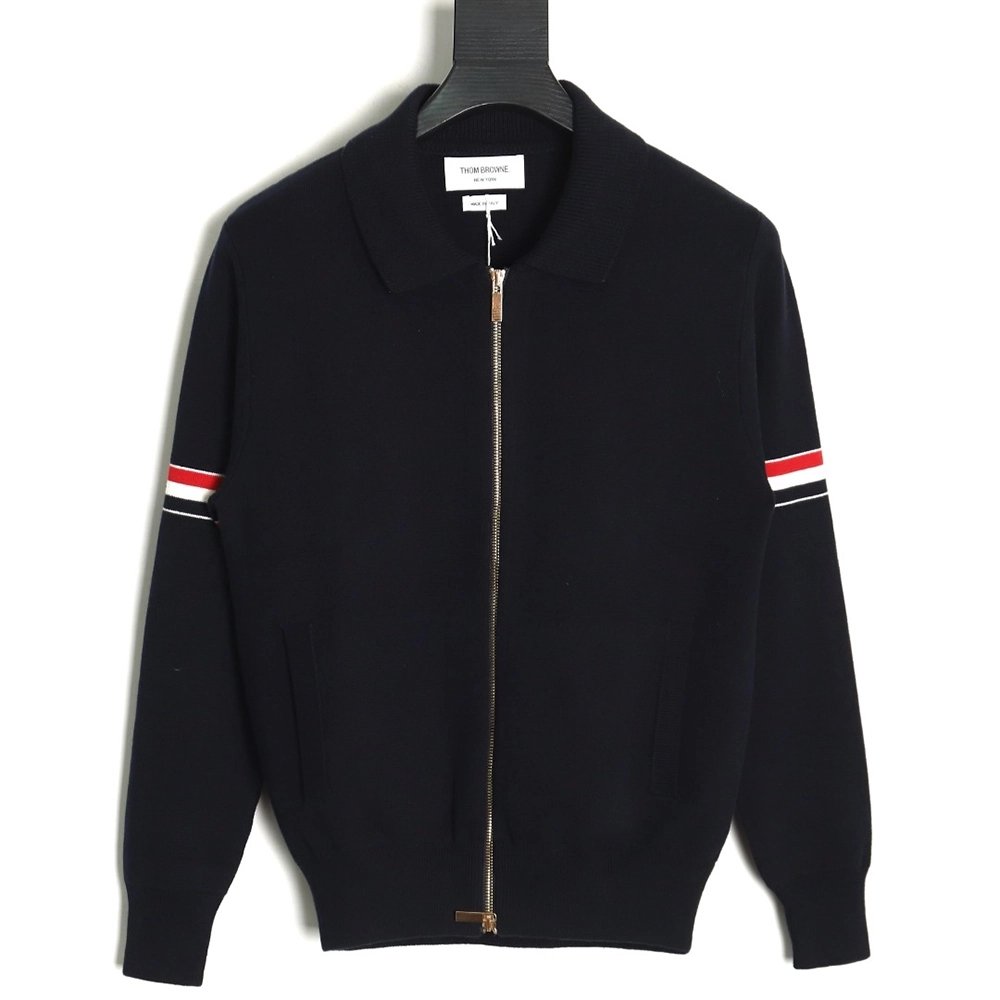 Thom Browne Zipup jacket with webbing sleeves TSK2,Thom Browne Jacket,Jacket,APPAREL