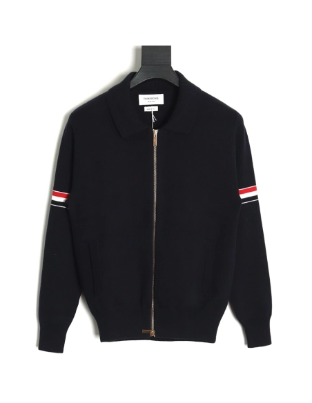 Thom Browne Zipup jacket with webbing sleeves TSK2,Thom Browne Jacket,Jacket,APPAREL