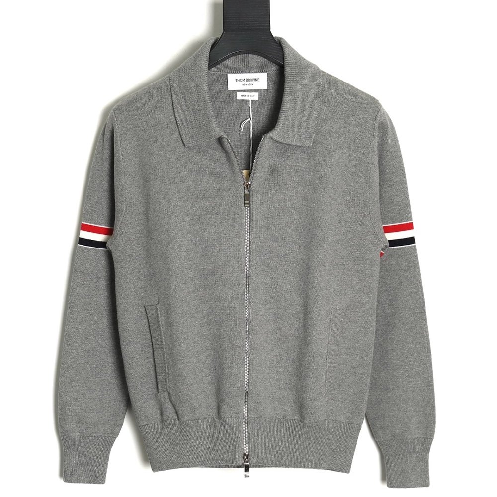 Thom Browne Zipup jacket with webbing sleeves TSK1,Thom Browne Jacket,Jacket,APPAREL