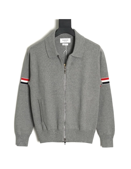 Thom Browne Zipup jacket with webbing sleeves TSK1,Thom Browne Jacket,Jacket,APPAREL