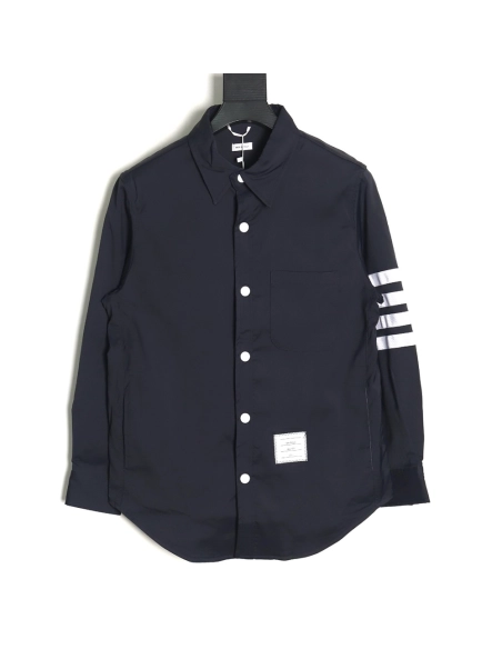 Thom Browne Nylon White Four Stripe Shirt Jacket TSK1,Thom Browne Jacket,Jacket,APPAREL