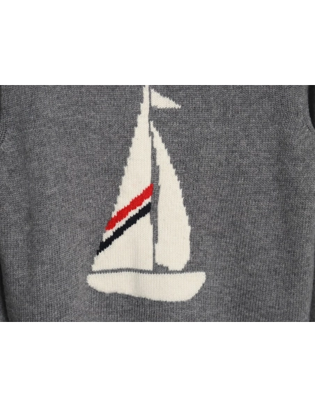 Thom Browne Sailboat Australian Wool Hooded Jacket TSK1,Thom Browne Jacket,Jacket,APPAREL
