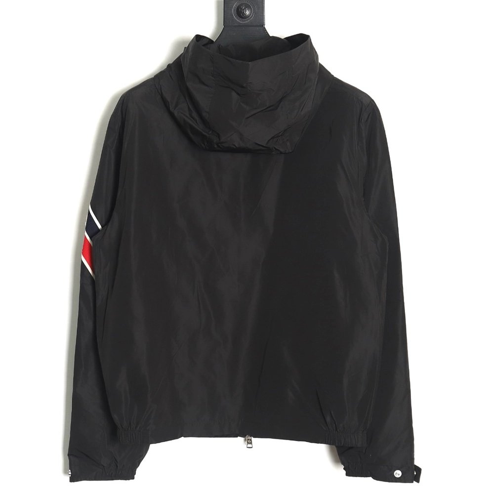 Moncler Tricolor Trim Sleeve Striped Hooded Jacket TSK1,Moncler Jacket,Jacket,APPAREL