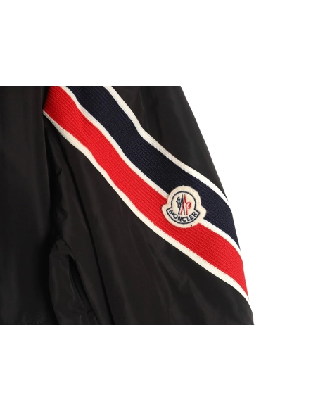 Moncler Tricolor Trim Sleeve Striped Hooded Jacket TSK1,Moncler Jacket,Jacket,APPAREL