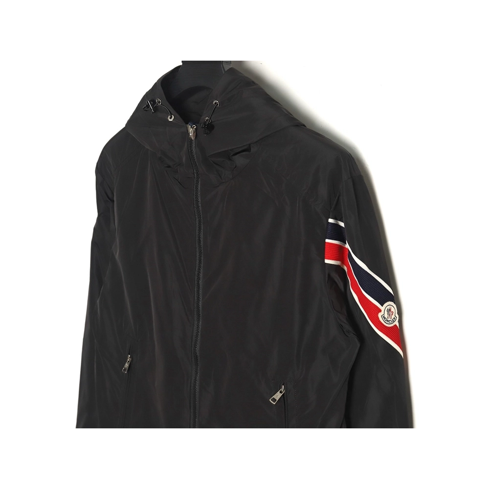 Moncler Tricolor Trim Sleeve Striped Hooded Jacket TSK1,Moncler Jacket,Jacket,APPAREL