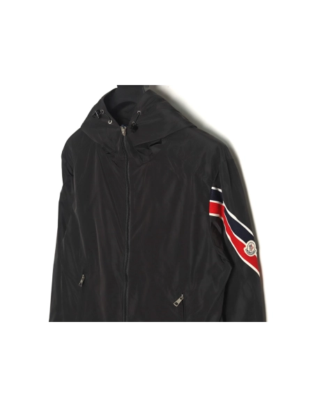 Moncler Tricolor Trim Sleeve Striped Hooded Jacket TSK1,Moncler Jacket,Jacket,APPAREL