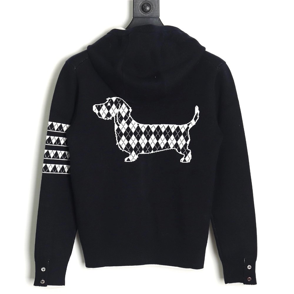 Thom Browne Diamond Dachshund Hooded Knitted Jacket TSK1,Thom Browne Jacket,Jacket,APPAREL
