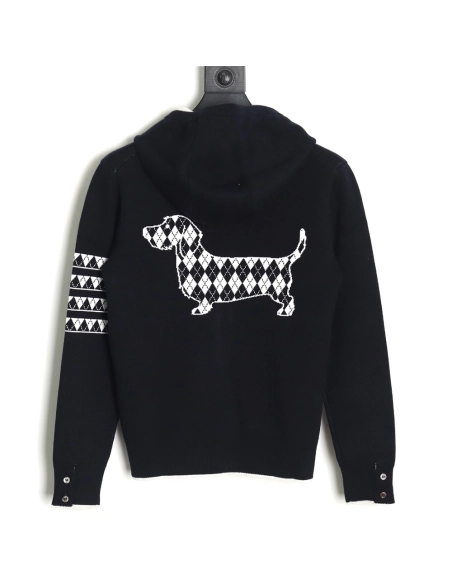 Thom Browne Diamond Dachshund Hooded Knitted Jacket TSK1,Thom Browne Jacket,Jacket,APPAREL