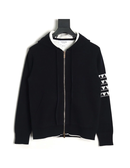 Thom Browne Diamond Dachshund Hooded Knitted Jacket TSK1,Thom Browne Jacket,Jacket,APPAREL