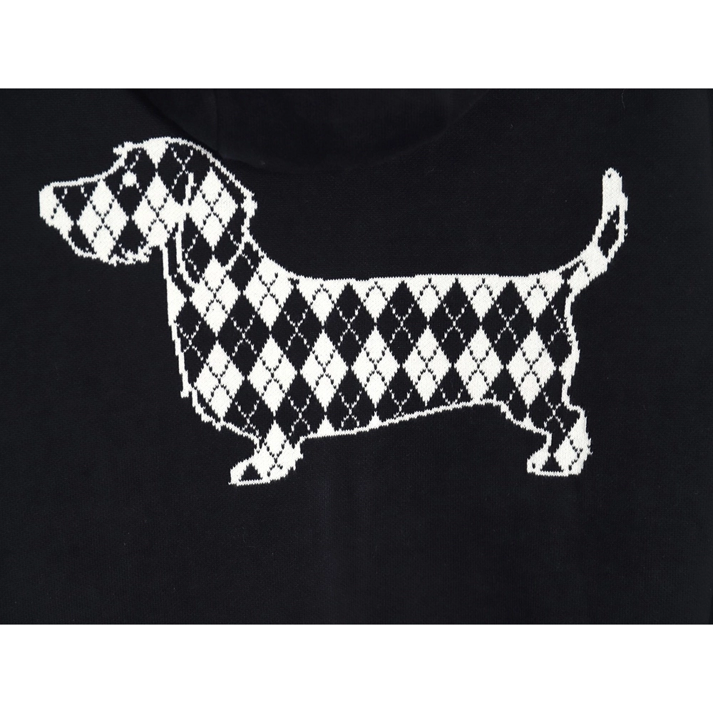 Thom Browne Diamond Dachshund Hooded Knitted Jacket TSK1,Thom Browne Jacket,Jacket,APPAREL
