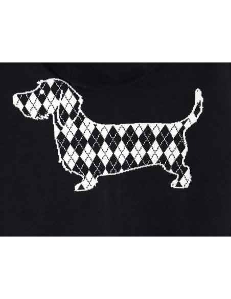 Thom Browne Diamond Dachshund Hooded Knitted Jacket TSK1,Thom Browne Jacket,Jacket,APPAREL