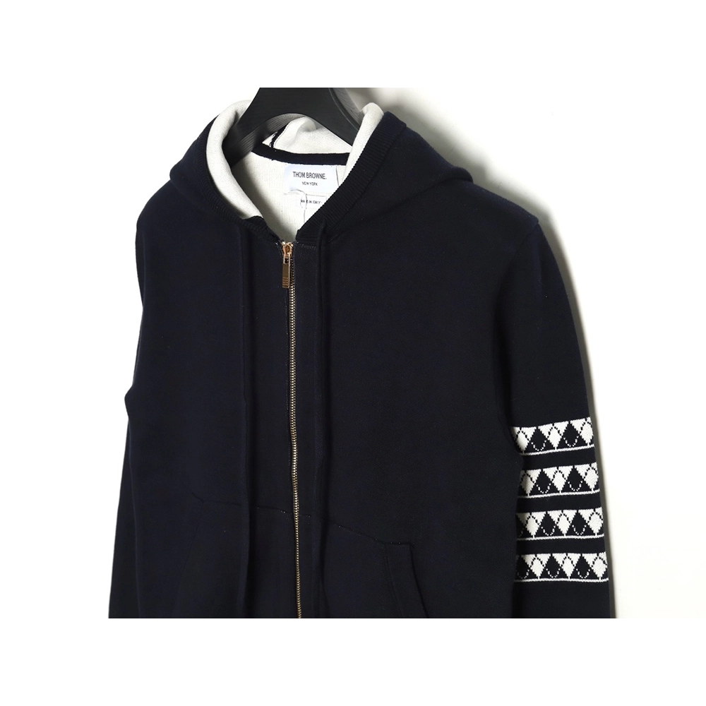 Thom Browne Diamond Dachshund Hooded Knitted Jacket TSK1,Thom Browne Jacket,Jacket,APPAREL