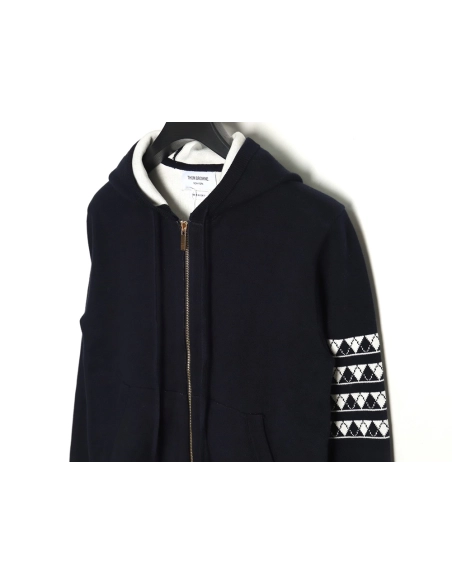 Thom Browne Diamond Dachshund Hooded Knitted Jacket TSK1,Thom Browne Jacket,Jacket,APPAREL