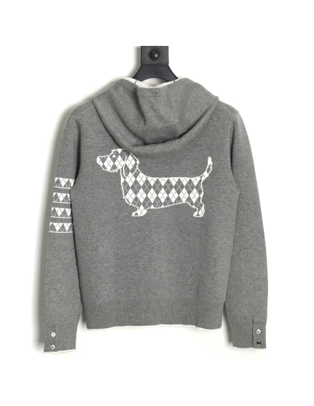 Thom Browne Diamond Dachshund Hooded Knitted Jacket,Thom Browne Jacket,Jacket,APPAREL