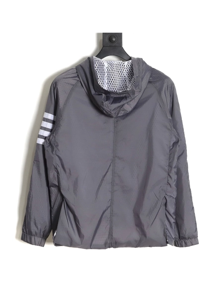 Thom Browne Hooded Four Bar Mesh Windbreaker Jacket,Thom Browne Jacket,Jacket,APPAREL