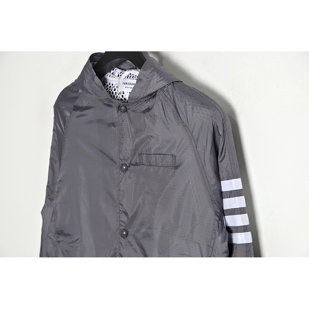 Thom Browne Hooded Four Bar Mesh Windbreaker Jacket,Thom Browne Jacket,Jacket,APPAREL