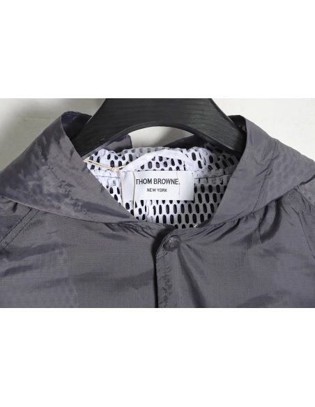 Thom Browne Hooded Four Bar Mesh Windbreaker Jacket,Thom Browne Jacket,Jacket,APPAREL