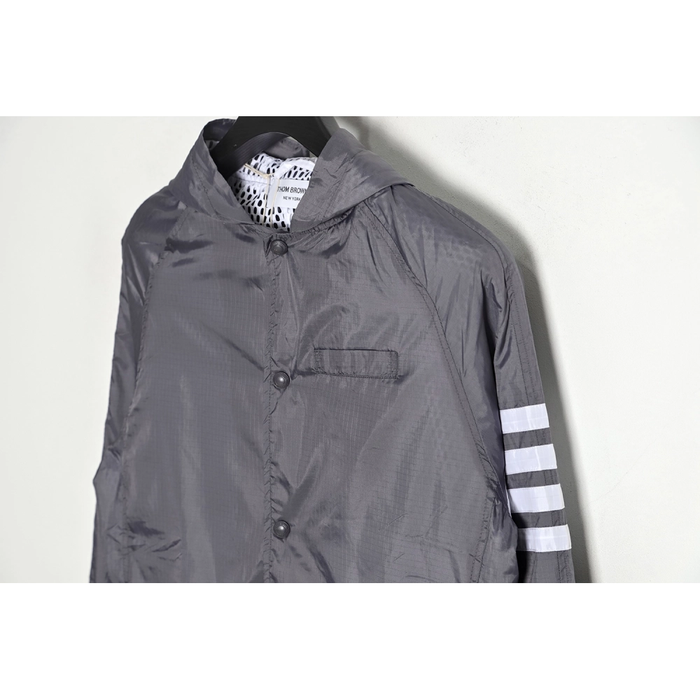 Thom Browne Hooded Four Bar Mesh Windbreaker Jacket,Thom Browne Jacket,Jacket,APPAREL