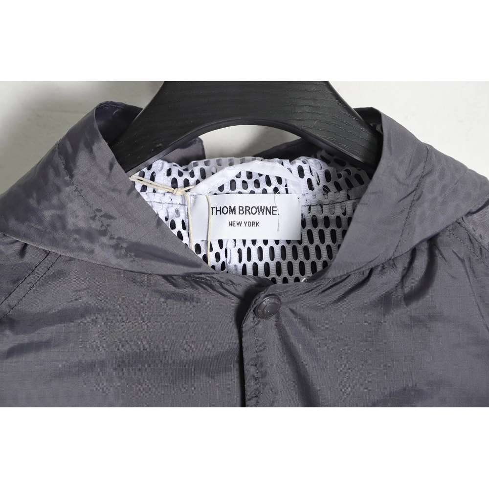 Thom Browne Hooded Four Bar Mesh Windbreaker Jacket,Thom Browne Jacket,Jacket,APPAREL