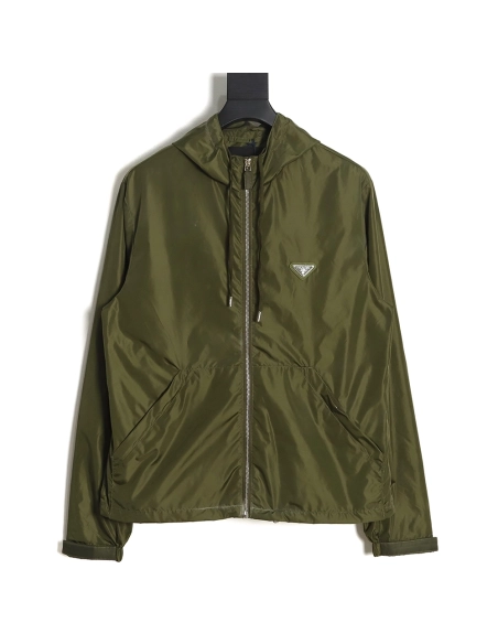 PRADA PRD 23SS nylon triangle logo hooded light jacket jacket,Prada Jacket,Jacket,APPAREL