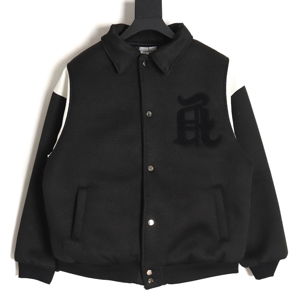 Askyurself scroll embroidered panel baseball jacket,ASKYURSELF Jacket,Jacket,APPAREL